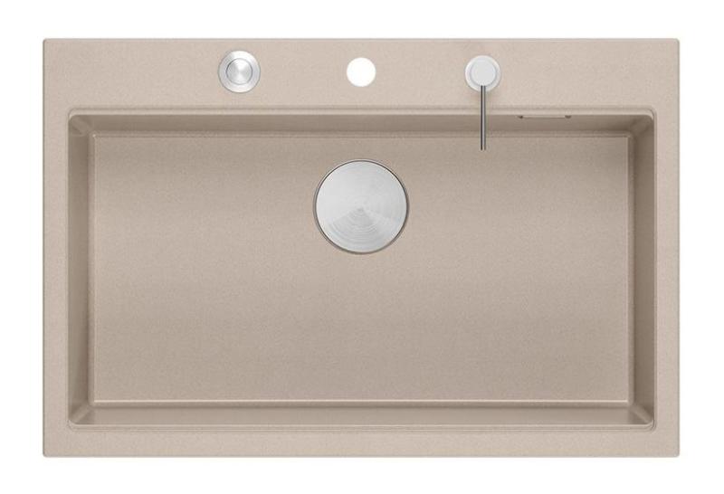 Quadri Hard Rock Beige granit montage grande évier 76x50cm inclus bouchon en acier inoxydable et accessoires 1208971751