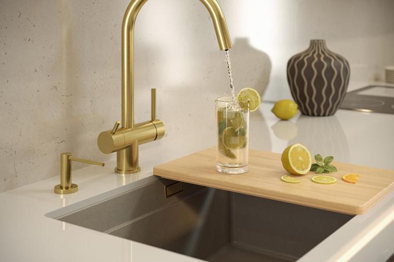 Quadri Newport II évier sous-plan en granit beige 560x450mm avec bouchon doré et chapeau de vidange 1208971765