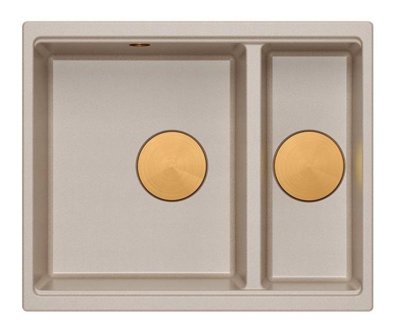 Quadri Newport II beige 1,5 évier en granit à encastrer et à sous-monter évier 555x460mm avec bouchon en cuivre 1208971767