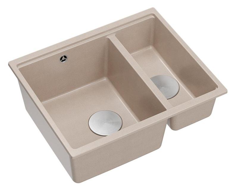 Quadri Newport II beige 1,5 évier en granit à poser et à encastrer 555x460mm avec bouchon en inox 1208971769