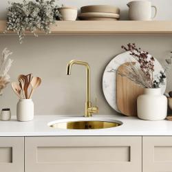 Pure.Sink Rondo Doré Évier rond à encastrer, sous-comptoir et en saillie 38 cm PRN38-60