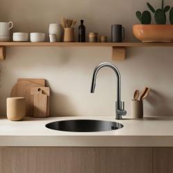 Pure.Sink Rondo Gun métal Évier rond à encastrer, à sous-monter et à monter 38 cm PRN38-61