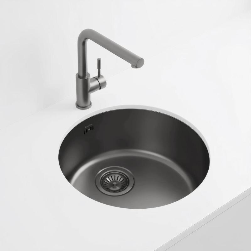 Pure.Sink Rondo Gun métal Évier rond à encastrer, à sous-monter et à monter 38 cm PRN38-61