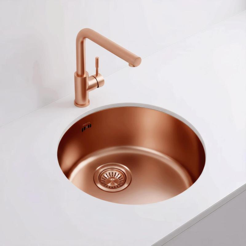 Pure.Sink Rondo Cuivre Évier rond à encastrement à fleur, sous-comptoir et montage en surface 38 cm PRN38-62