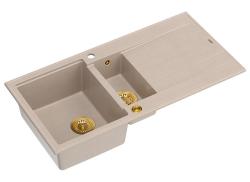 Quadri Luton beige granit montage 1,5 évier avec égouttoir réversible 100x50cm avec bouchon doré 1208971793
