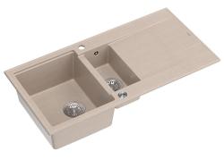 Quadri Luton beige granit à poser 1,5 évier avec égouttoir réversible 100x50cm avec bouchon en acier inoxydable 1208971794