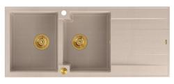 Quadri Luton construction double évier en granit beige perle avec égouttoir 116x50 cm avec bouchon doré 1208971809