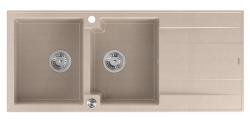 Quadri Luton construction double évier en granit perle beige avec égouttoir 116x50 cm avec bouchon en acier inoxydable 1208971812