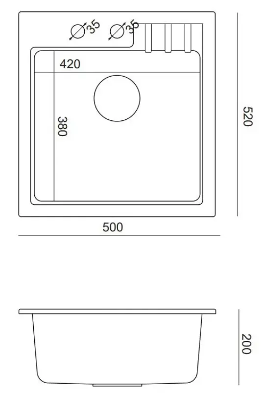 Quadri Cardigan Perle beige évier en granit à poser 50x52cm avec trou pour robinet 1208971818