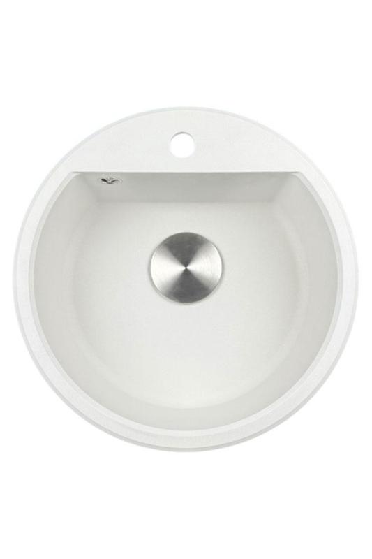 GraniteMy Bremen évier rond en granit de 43 cm blanc, à poser et à encastrer, avec trou pour robinet et bouchon automatique en inox 1208971845