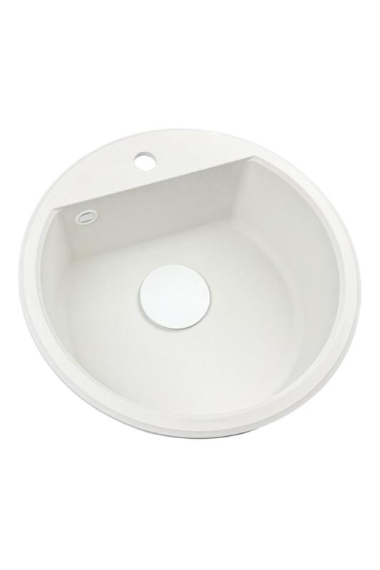 GraniteMy Bremen évier rond en granit de 43 cm blanc, à poser et à encastrer, avec trou pour robinet et bouchon automatique blanc 1208971850