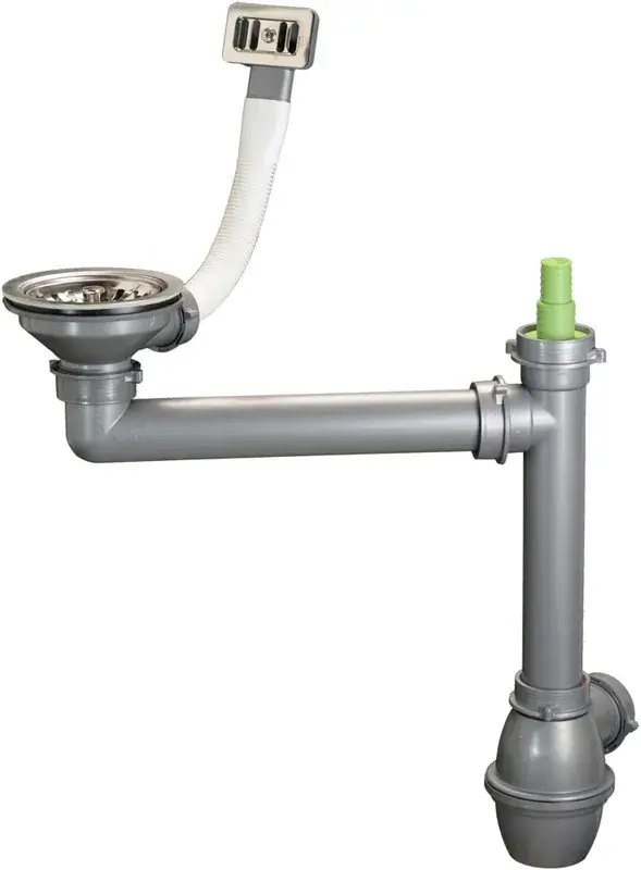 Ensemble d'évacuation Ausmann en acier inoxydable avec trop-plein carré incl. siphon pour évier simple 1208971877