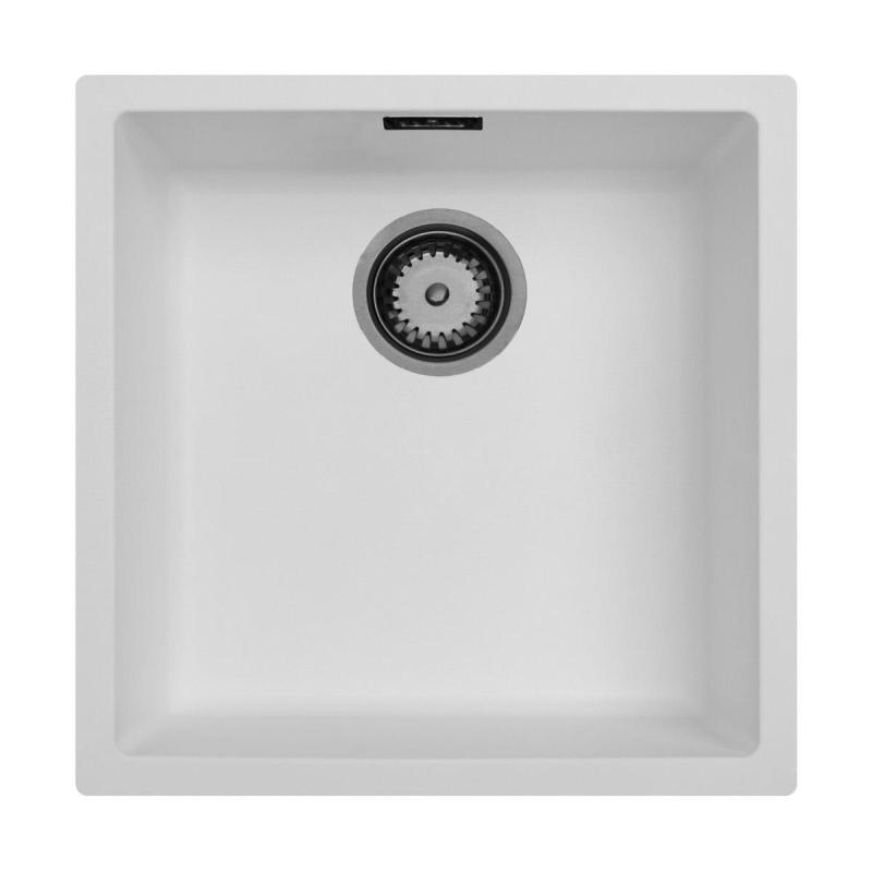 Ausmann Fibre évier blanc 40x40cm encastré, suspendu et à fleur avec bouchon automatique en métal de canon 1208971895