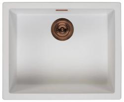 Évier Ausmann Fibre blanc 50x40cm encastré, surélevé et à fleur avec bouchon automatique en cuivre 1208971900