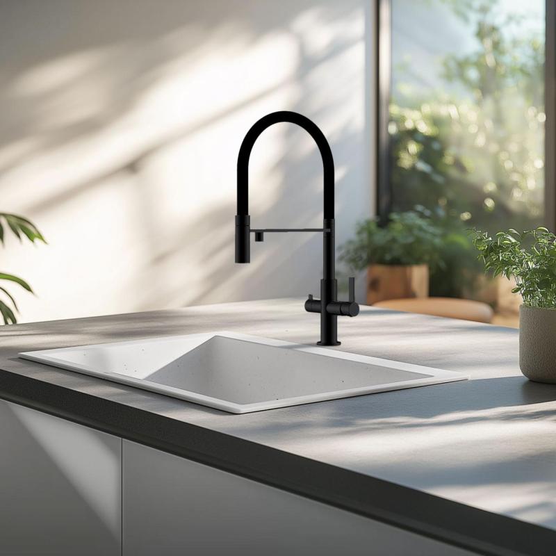 Évier Ausmann Fibre blanc 50x40cm sous plan, à poser et à encastrer avec bouchon automatique blanc 1208971903