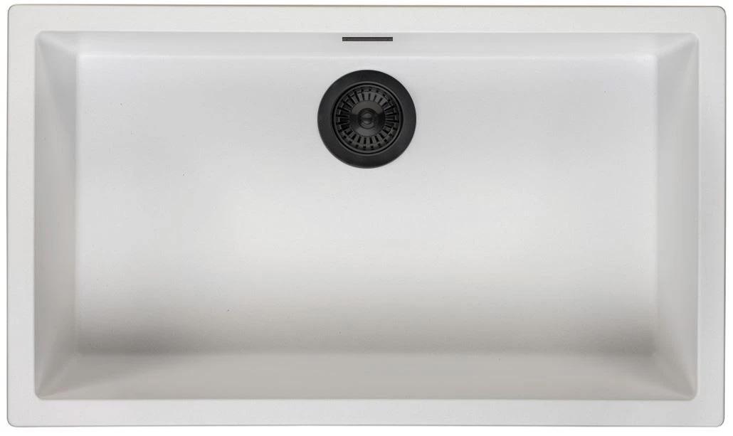 Ausmann Fibre blanc grande évier 70x40cm sous-comptoir, sur-comptoir et encastré avec bouchon automatique noir 1208971905