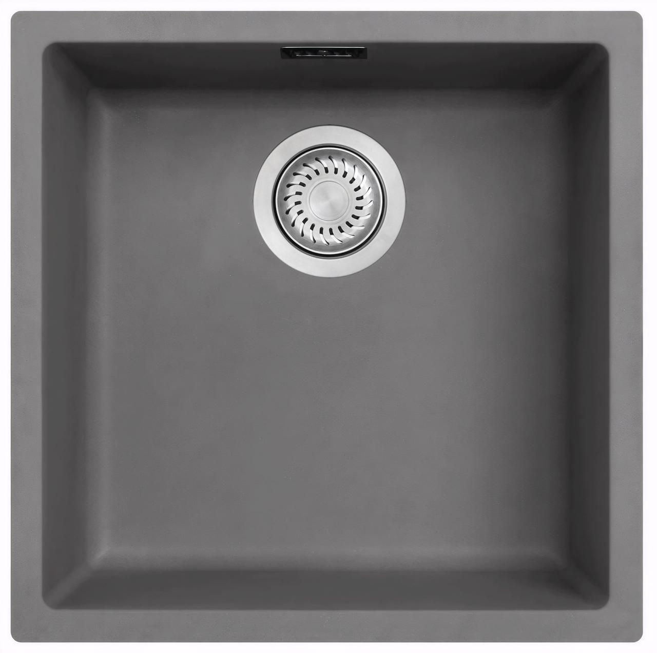 Ausmann Fibre évier en béton gris 40x40cm sous-plan, sur plan et encastré avec bouchon automatique en acier inoxydable 1208971910