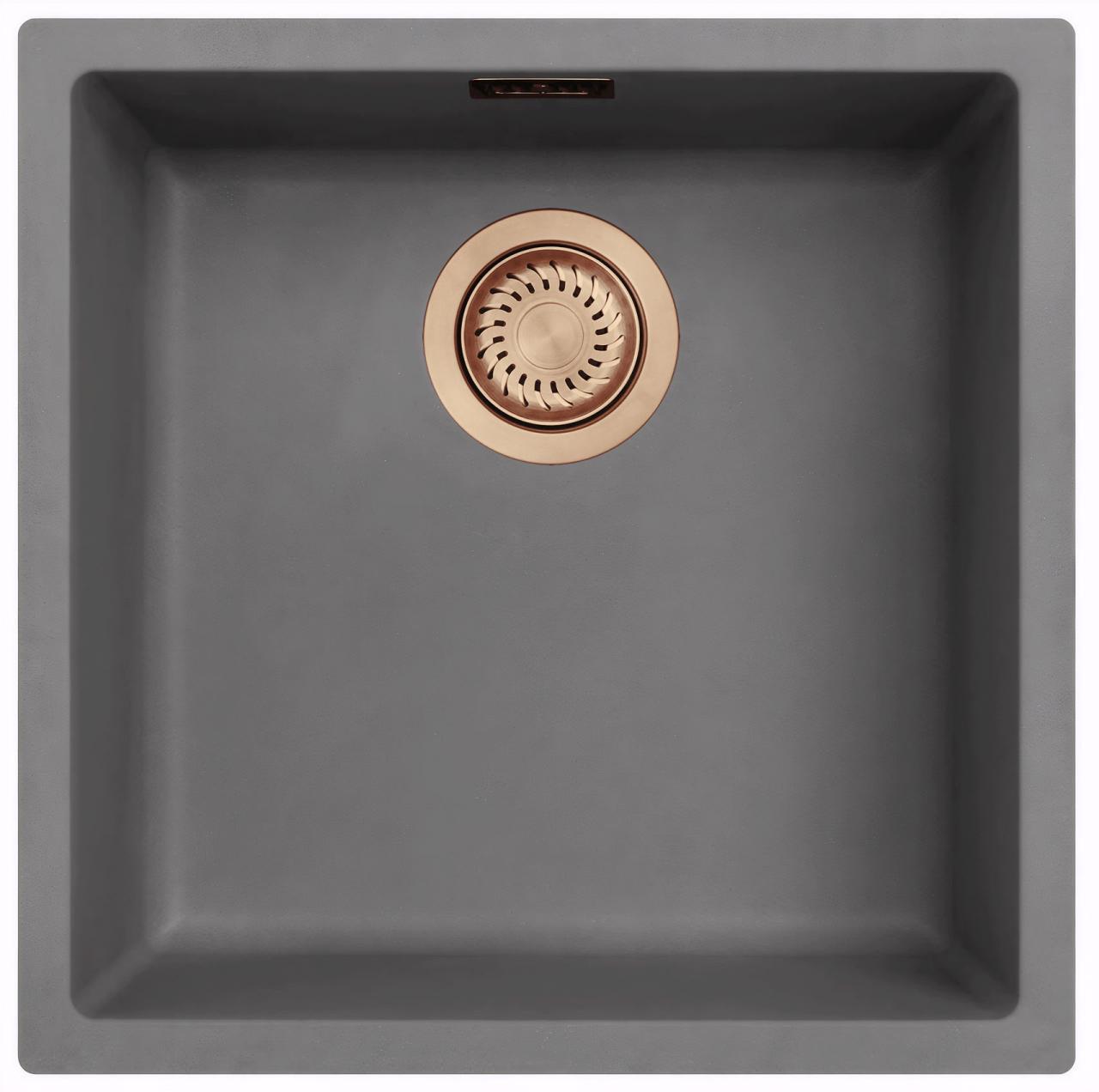 Ausmann Fibre évier en béton gris 40x40cm sous plan, à poser et à encastrer avec bouchon automatique en cuivre 1208971912