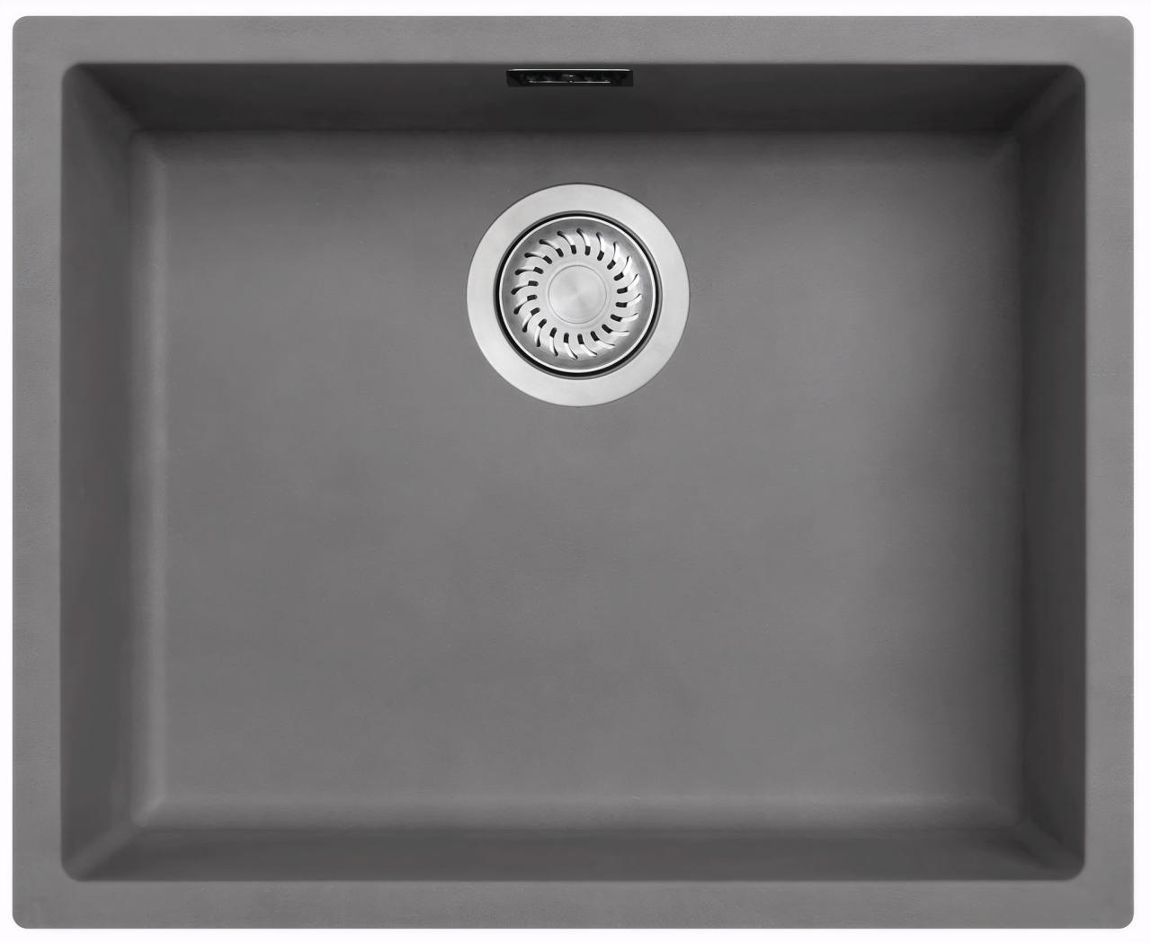 Évier en fibre de béton Ausmann gris 50x40cm encastré, surélevé et à ras du plan de travail avec bouchon automatique en acier inoxydable 1208971915