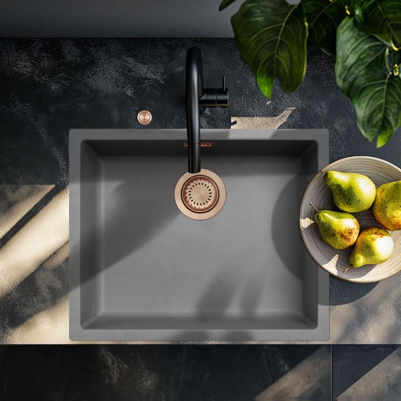 Ausmann Fibre évier en béton gris 50x40cm sous-plan, à poser et à encastrer avec bouchon automatique en cuivre 1208971917