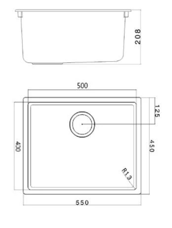 Évier en béton de fibre Ausmann gris 50x40cm pour montage sous plan, sur plan et à fleur avec bouchon automatique doré 1208971918
