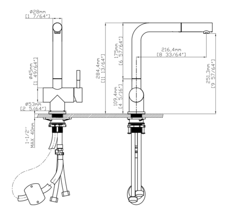 Pure.Sink Elite Steel Pulse-S robinet de cuisine en acier inoxydable avec bec extractible et mode pulvérisation PS8500-02