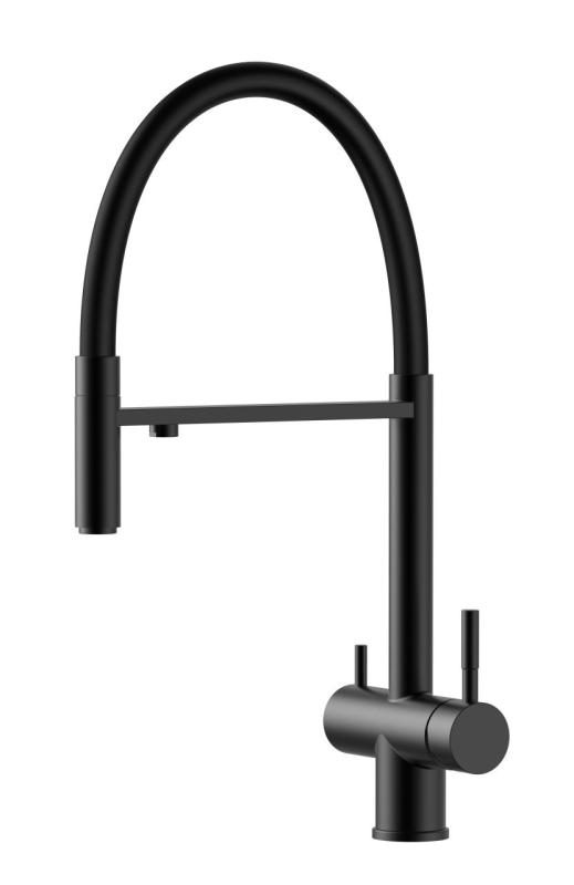 Pure.Sink Elite Steel Flex Robinet de cuisine 3 voies en acier noir mat avec bec flexible et eau filtrée PS8110-10