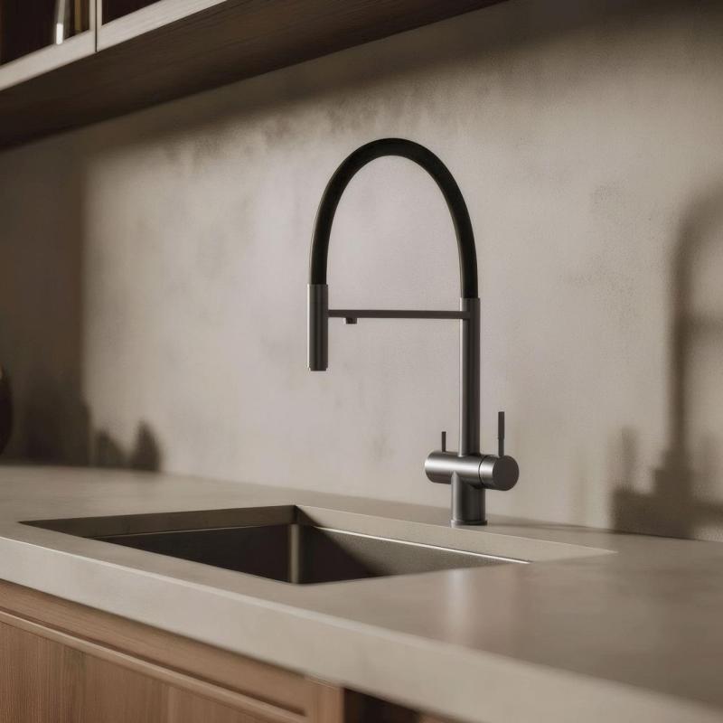 Pure.Sink Elite Steel Flex 3-voie PVD gun metal robinet de cuisine avec sortie flexible et Eau Filtrée PS8110-61