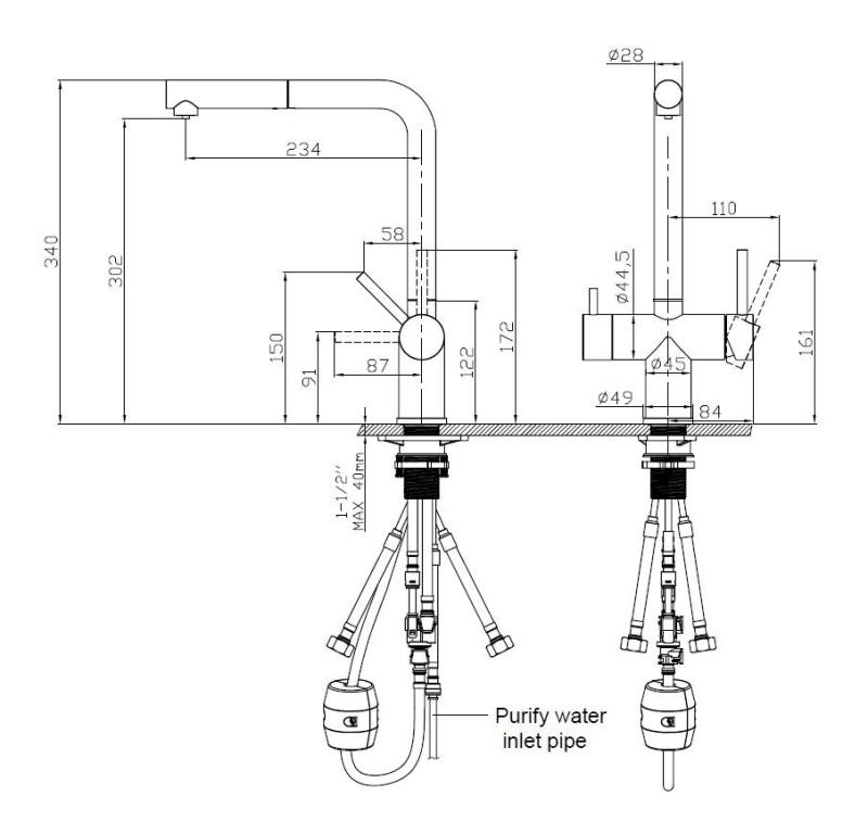 Pure.Sink Elite Steel Clear-S PVD brossé or 3 voies Robinet de cuisine avec Bec Retractable et Eau Filtrée PS8120-60