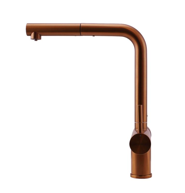Pure.Sink Elite Steel Clear-S PVD Copper 3-way Kitchen Faucet with Pull-out Spout and Filtered Water PS8120-62