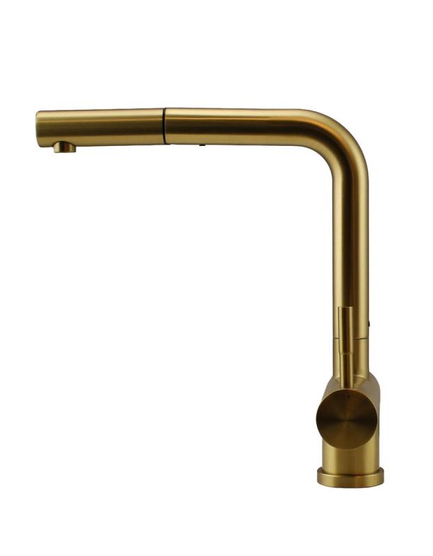 Pure.Sink Elite Steel Pulse-S kitchen tap PVD brushed gold with pull-out spout and spray mode PS8500-60