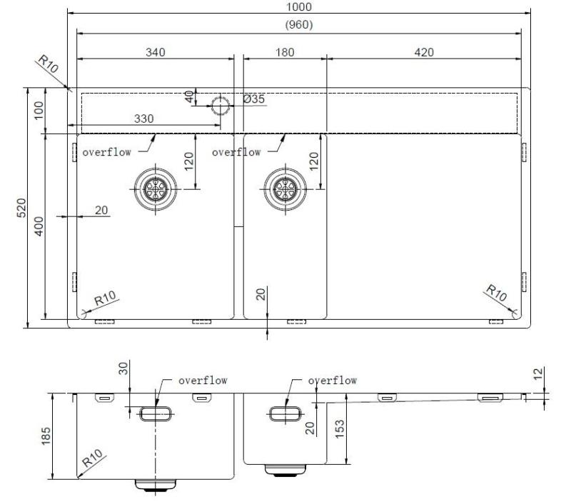 Pure.Sink Exclusivo Évier en acier inoxydable 1,5  avec égouttoir 100 x 52 cm Robinet à levier gauche PEX3418100LT-02