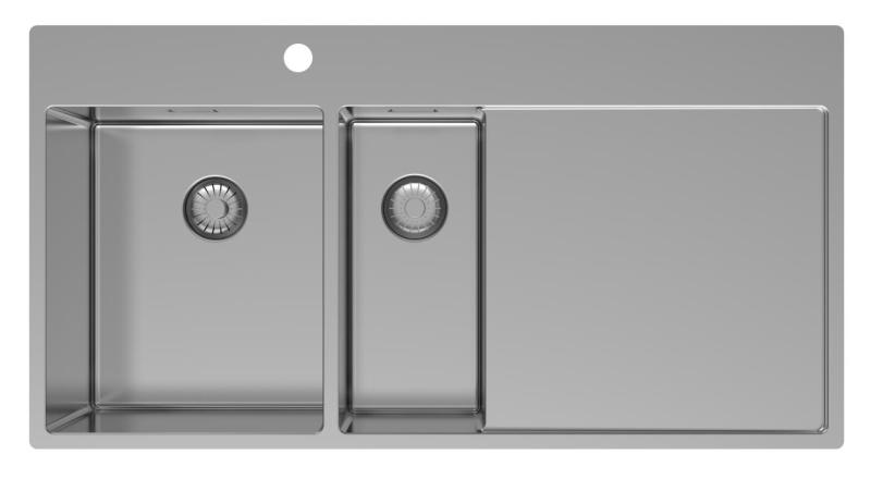 Pure.Sink Exclusivo Évier en acier inoxydable 1,5  avec égouttoir 100 x 52 cm Robinet à levier gauche PEX3418100LT-02