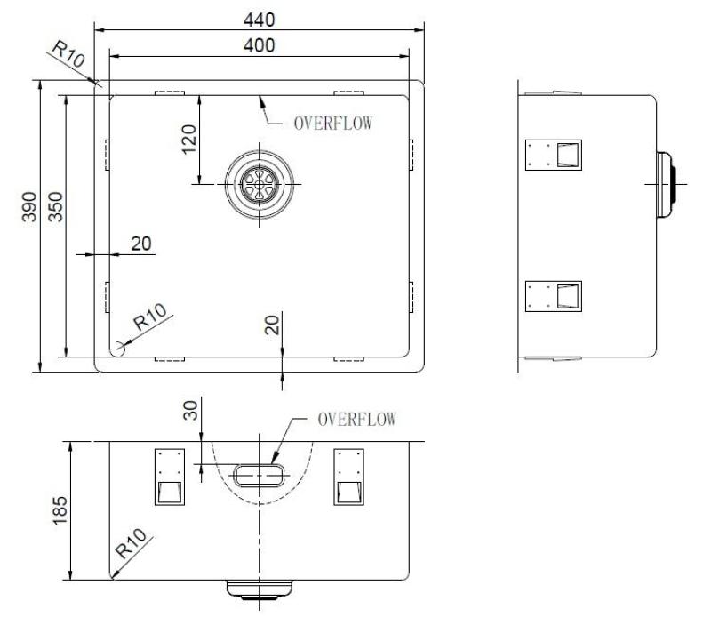 Pure.Sink Exclusivo Évier spécial en acier inoxydable de 35 cm de long, 40 x 35 cm, rayon de 10 mm PEX4035-02