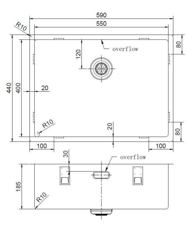 Pure.Sink Exclusivo Évier en cuivre 55 x 40 cm, rayon de 10 mm, encastrable, à fleur et en saillie PEX5540-62