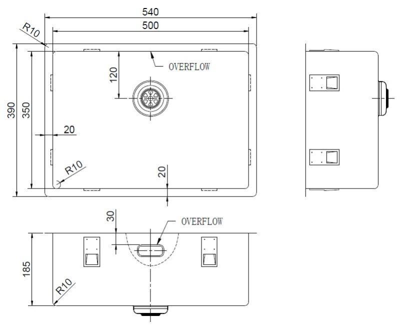Pure.Sink Exclusivo Évier spécial en cuivre de 35 cm de long, 50 x 35 cm, rayon de 10 mm PEX5035-62