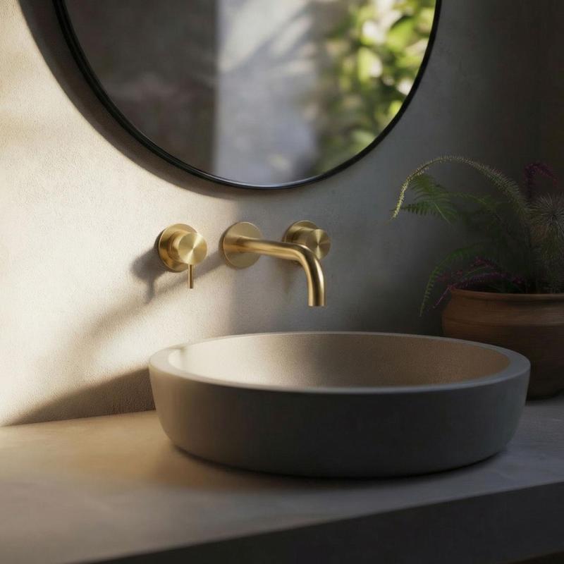 Waterevolution Flow 3-hole Built-in Washbasin Faucet PVD White Gold with spout 15 cm T1163FWGE-15