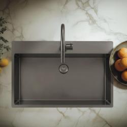 Pure.Sink Exclusivo Gun metal Grand évier 75 x 40 cm Robinet à bec avec trou pour robinet PEX7540T-61