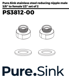 Pure.Sink Raccord de réduction en acier inoxydable de 3/8 pouces extérieur (mâle) à 1/2 pouces intérieur (femelle) Lot de 2 pièces PS3812-00