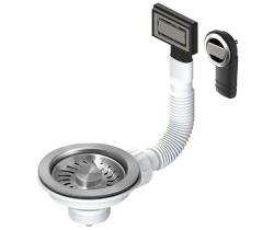 Pure.Sink Universal Jeu de bouchons de panier en acier inoxydable brossé, jeu de vidange pour évier avec trop-plein rond et rectangulaire WSTMAN-02