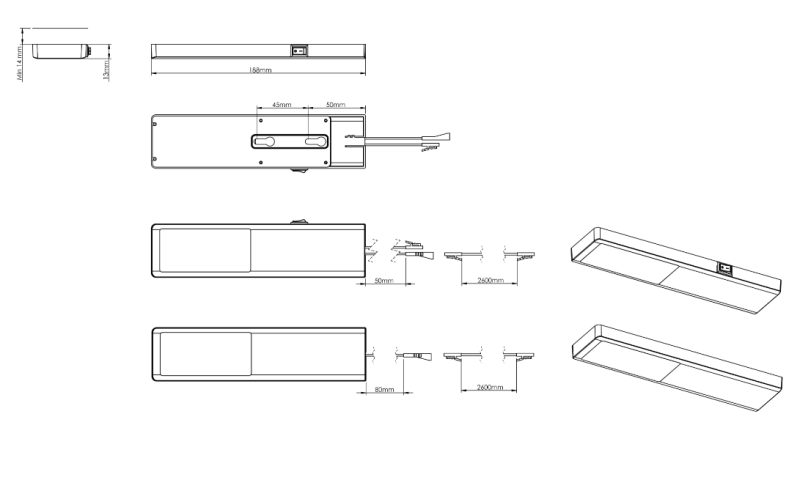 Indux Nivo Kit LED pour cuisine 3x3 W avec interrupteur central, aspect aluminium 1208972334