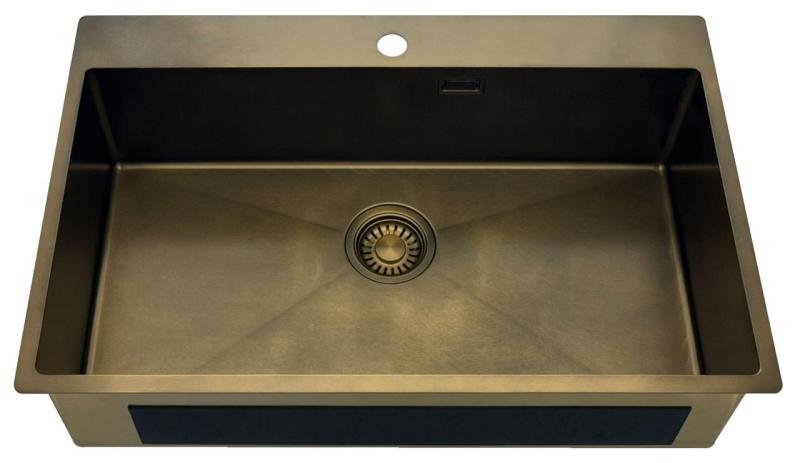 Pure.Sink Luxion Large PVD Antique Bronze sink 78x50 cm Tapwing with tap hole bench and bottom rack PLX7850T-64