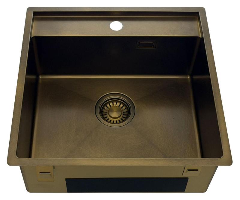 Pure.Sink Luxion PVD Antique Bronze sink 51x50 cm Tapwing with tap hole bench and bottom rack PLX5150T-64