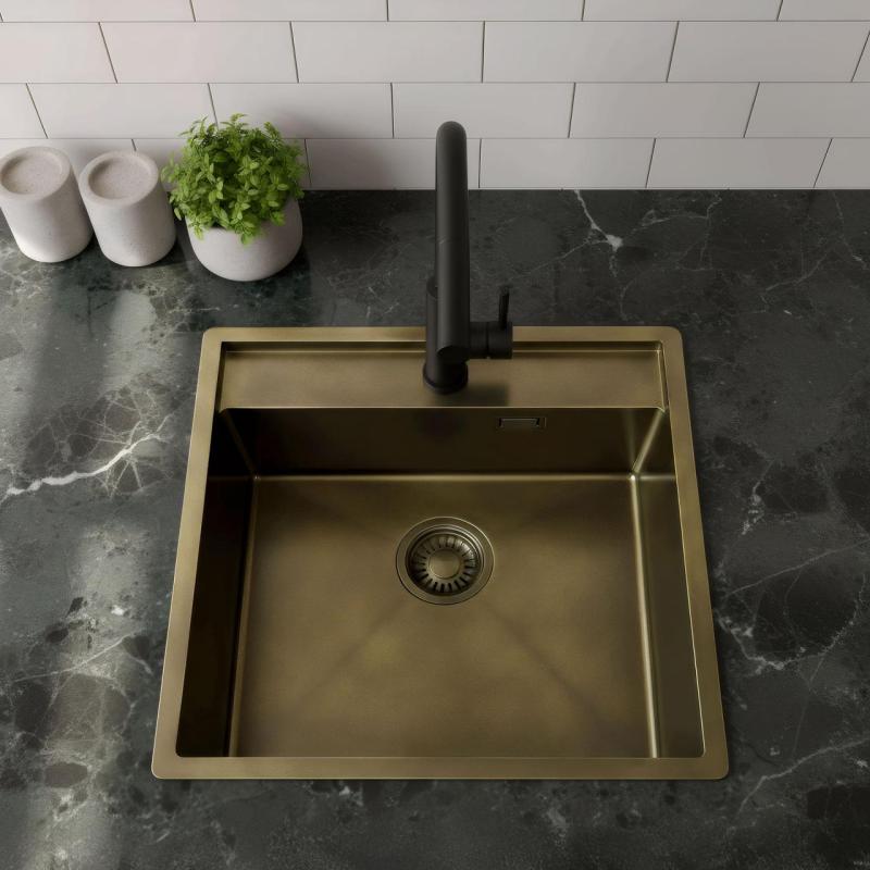 Pure.Sink Luxion PVD Évier antique en bronze 51 x 50 cm Tapwing avec banc de robinetterie et grille de fond PLX5150T-64