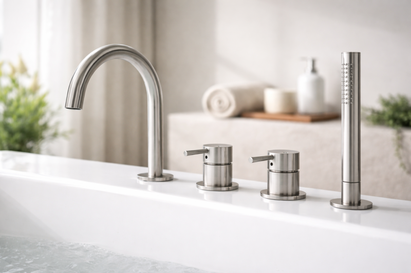 MURO TUA Mitigeur encastré pour bord de baignoire avec bec rond et douchette extractible chromée 1208972441