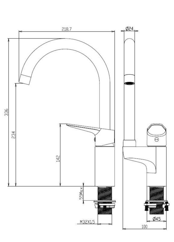 Aquanello Casa Mitigeur de cuisine chromé avec levier supérieur CR-1202-CS