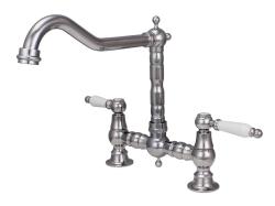Aquanello Heritage Manor Robinet de cuisine classique Nostalgic Bridge en chrome avec levier blanc CR-0010-HM