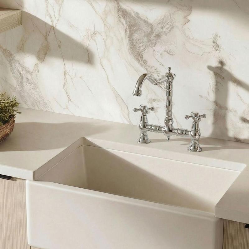 Aquanello Heritage Ascot Robinet de cuisine classique de style rétro, chromé, avec poignées en croix CR-4001-HA