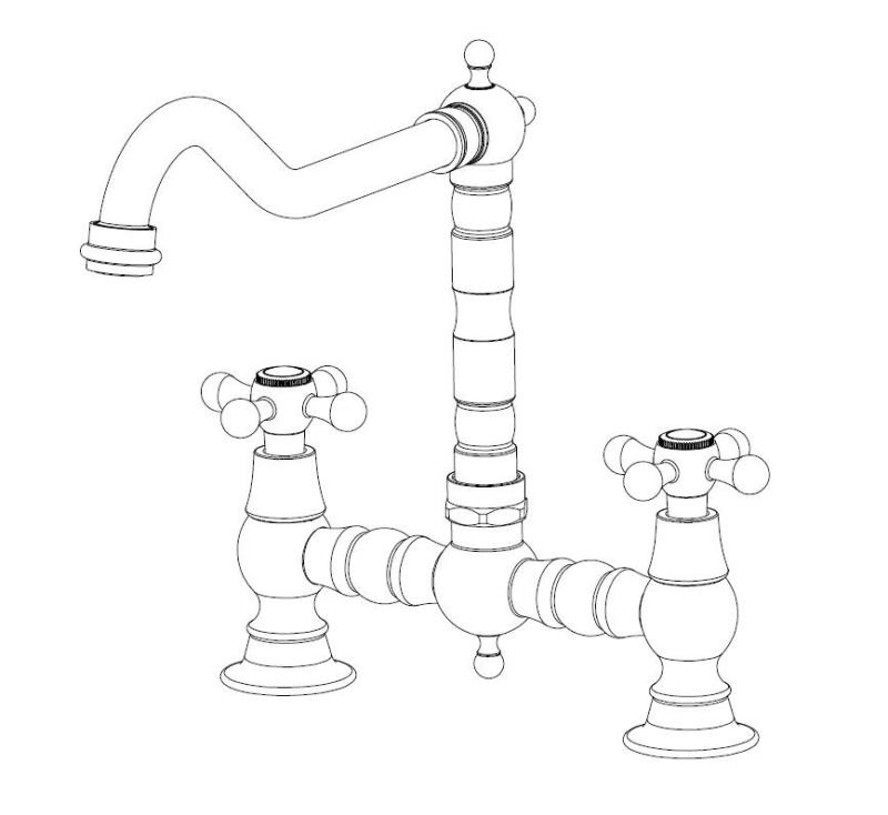 Aquanello Heritage Ascot Robinet de cuisine classique de style rétro, chromé, avec poignées en croix CR-0011-HA