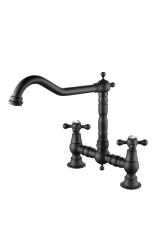 Aquanello Heritage Ascot Robinet de cuisine classique de style rétro, noir avec poignées en croix BL-4001-HA